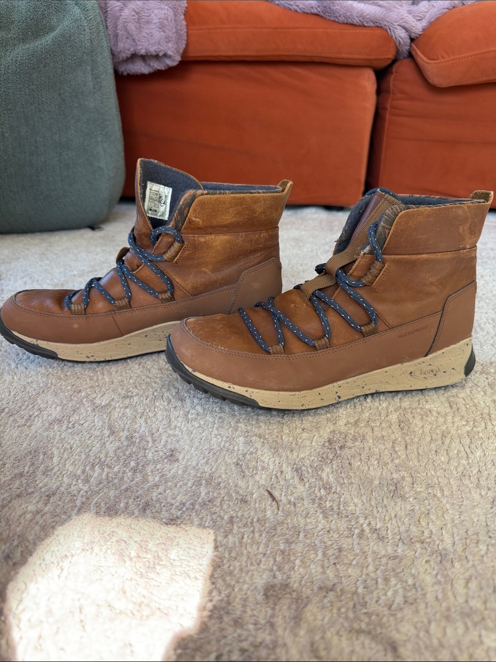 Chaco Brown Leather Ankle Boots with Navy Laces - Picture 2 of 5